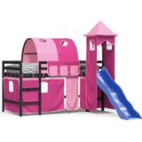 vidaXL Kinderhoogslaper met toren 80x200 cm massief grenenhout roze