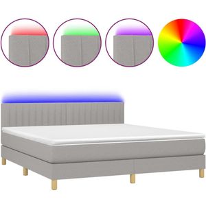 vidaXL Boxspring met matras en LED stof lichtgrijs 180x200 cm