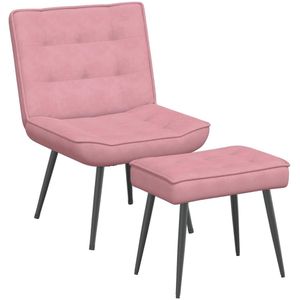 vidaXL - Relaxstoel - met - voetenbank - fluweel - roze