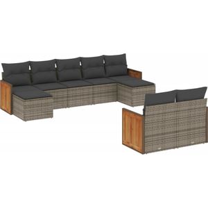 vidaXL 9-delige Loungeset met kussens poly rattan grijs