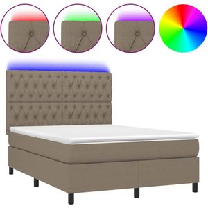 vidaXL Boxspring met matras en LED stof taupe 140x200 cm