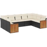 vidaXL 9-delige Loungeset met kussens poly rattan zwart