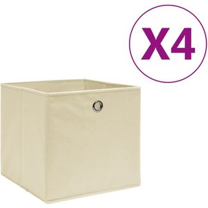 vidaXL-Opbergboxen-4-st-28x28x28-cm-nonwoven-stof-crèmekleurig