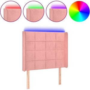 vidaXL Hoofdbord LED 103x16x118/128 cm Fluweel Roze