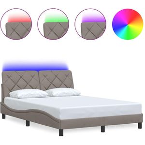 vidaXL - Bedframe - met - LED - zonder - matrasx200 - cm - stof - taupe