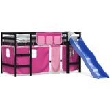 vidaXL Kinderhoogslaper met gordijnen 90x200 cm grenenhout roze