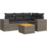 vidaXL 5-delige Loungeset met kussens poly rattan grijs