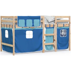 vidaXL Kinderhoogslaper met gordijnen 90x200 cm grenenhout blauw