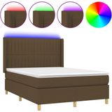 vidaXL Boxspring met matras en LED stof donkerbruin 140x200 cm