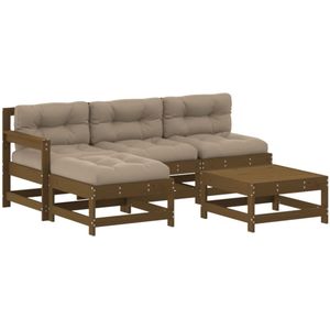 vidaXL 5-delige Loungeset met kussens massief hout honingbruin