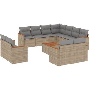 vidaXL - 12-delige - Loungeset - met - kussens - poly - rattan - gemengd - beige