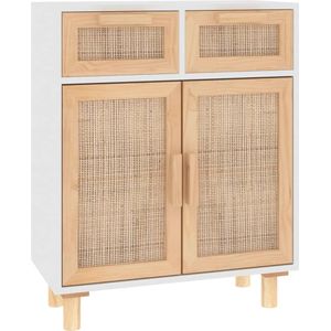 vidaXL-Dressoir-60x30x75-cm-massief-grenenhout-en-rattan-wit