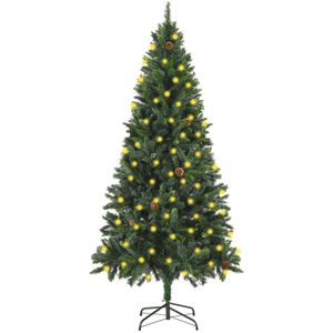 vidaXL Kunstkerstboom met verlichting en dennenappels 180 cm groen