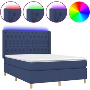 vidaXL Boxspring met matras en LED stof blauw 140x200 cm