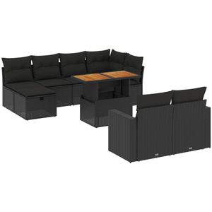 vidaXL 11-delige Loungeset met kussens poly rattan zwart