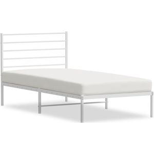 vidaXL Bedframe met hoofdbord metaal wit 100x200 cm