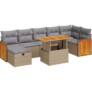 vidaXL - 5-delige - Loungeset - met - kussens - poly - rattan - beige