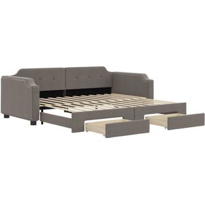 vidaXL Slaapbank met onderschuifbed en lades 90x200 cm stof taupe