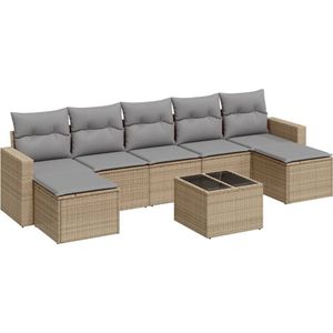 vidaXL 8-delige Loungeset met kussens poly rattan beige