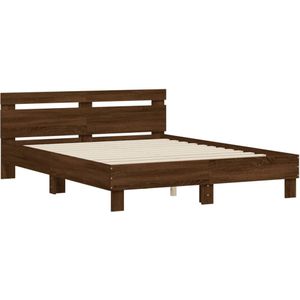 vidaXL Bedframe met hoofdeinde bewerkt hout bruineikenkleur 140x190 cm