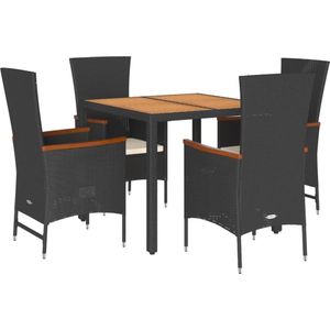 vidaXL - 5-delige - Tuinset - met - kussens - poly - rattan - zwart