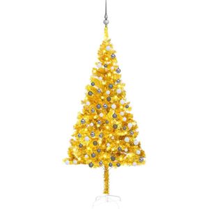 vidaXL Kunstkerstboom met verlichting en kerstballen 180 cm PET goud