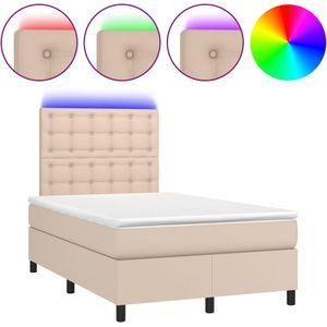 vidaXL Boxspring met matras en LED kunstleer cappuccinokleur 120x200cm