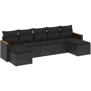 vidaXL 7-delige Loungeset met kussens poly rattan zwart