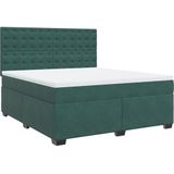 vidaXL Boxspring met matras fluweel donkergroen 180x200 cm