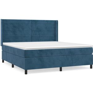 vidaXL Boxspring met matras fluweel donkerblauw 180x200 cm