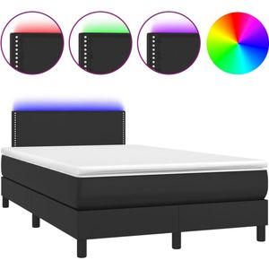 VidaXL Boxspring met Matras en LED Kunstleer Zwart 120x200 cm