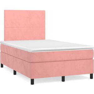 vidaXL Boxspring met matras fluweel roze 120x200 cm