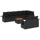 vidaXL 9-delige Loungeset met kussens poly rattan zwart