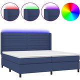 vidaXL Boxspring met matras en LED stof blauw 200x200 cm