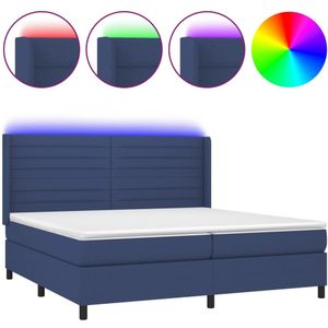 vidaXL Boxspring met matras en LED stof blauw 200x200 cm