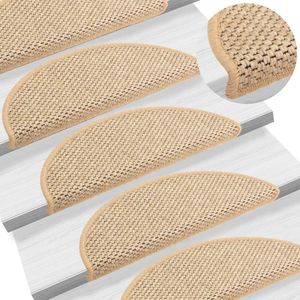 vidaXL Trapmatten zelfklevend 15 st sisal-look 56x17x3 cm lichtbeige