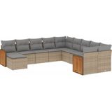 vidaXL - 11-delige - Tuinset - met - kussens - poly - rattan - beige