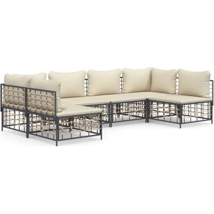 vidaXL 6-delige Loungeset met kussens poly rattan antracietkleurig