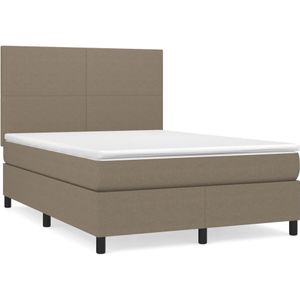 vidaXL Boxspring met matras stof taupe 140x190 cm