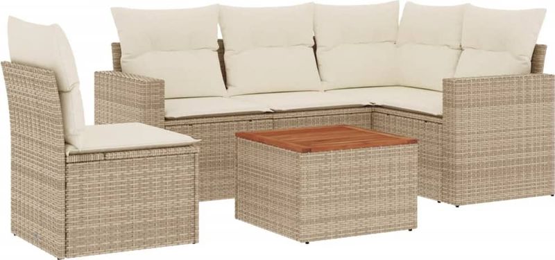 vidaXL 6-delige Loungeset met kussens poly rattan beige