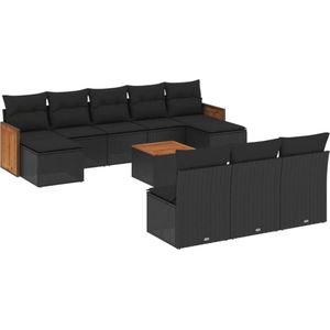 vidaXL 11-delige Loungeset met kussens poly rattan zwart