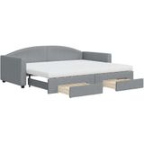 vidaXL Slaapbank met onderschuifbed en lades 90x200 cm stof lichtgrijs