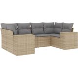 vidaXL 6-delige Loungeset met kussens poly rattan beige