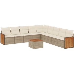 vidaXL 10-delige Loungeset met kussens poly rattan beige