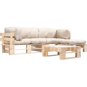 vidaXL 4-delige Loungeset pallet met zandkleurige kussens hout