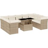 vidaXL 10-delige Loungeset met kussens poly rattan beige
