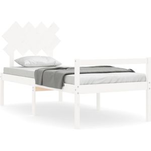 vidaXL Bedframe met hoofdbord massief hout wit 3FT Single