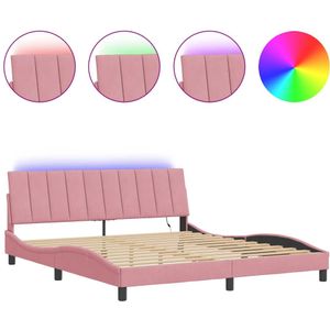 vidaXL Bedframe met LED zonder matras "Hanko"  fluweel roze 180x200 cm