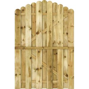 <p>Onze stevige houten omheining met gebogen ontwerp straalt een rustieke charme uit en is een ideaal entreepunt voor de omheining van je tuin of patio.</p>
<p>Deze duurzame tuinpoort is vervaardigd van grenenhout dat milieuvriendelijk is.</p>
<p>Het geïmpregneerde grenenhout is slijtvast, weerbestendig en rotwerend.</p>
<p>Hij bestaat uit verticale palen en horizontale en diagonale dwarsstukken, waardoor de tuinpoort stevig, stabiel en duurzaam is.</p>
<p>Onze toegangspoort is gemakkelijk te monteren met de bijgeleverde spijkers.</p>
<p>Opmerking 1): de scharnieren en de haak worden niet meegeleverd.</p>
<p>Opmerking 2): hout is een natuurlijk product en kan daardoor oneffenheden vertonen.</p>
<ul>
<li>Materiaal: grenenhout, groen geïmpregneerd</li>
<li>Afmetingen: 100 x 150 cm (B x H)</li>
<li>Gebogen ontwerp</li>
<li>Milieuvriendelijk</li>
<li>Weer- en rotbestendig</li>
</ul>