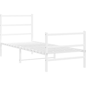 vidaXL Bedframe met hoofd- en voeteneinde metaal wit 75x190 cm